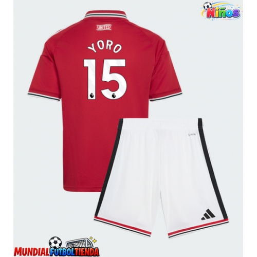 Camiseta Manchester United Leny Yoro #15 Primera Equipación Replica 2026-27 para niños mangas cortas (+ Pantalones cortos)